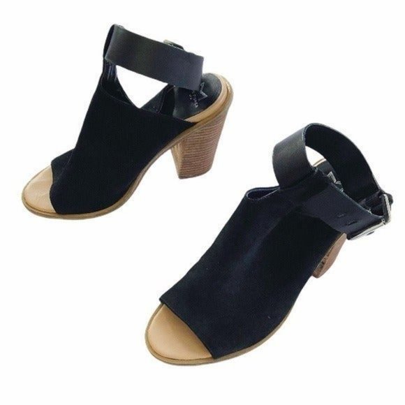 Marc Fisher Black Real Leather Open Toe One Strap Heels 8.5 - Picture 2 of 12